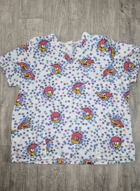 Road Runner Floral Scrub Top with Pink Character Print 2XL Y2k 90s Cartoon